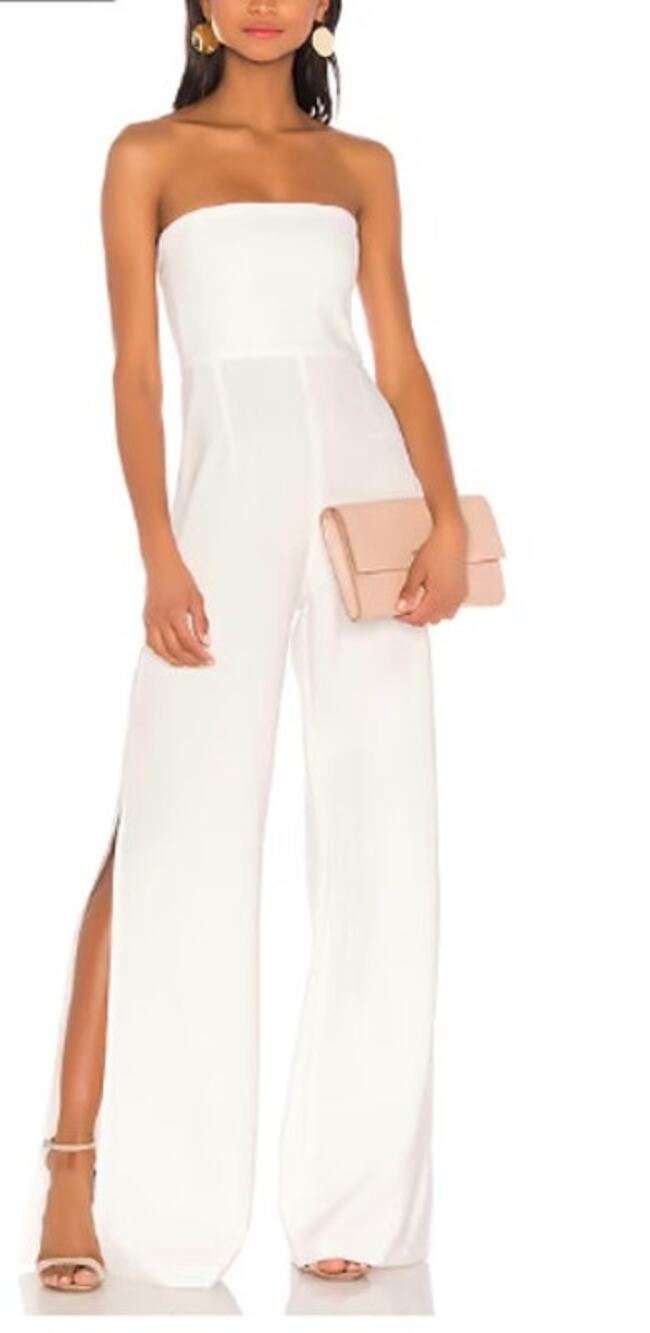 Nookie Glamour Strapless Side Slit Jumpsuit Ivory White XS